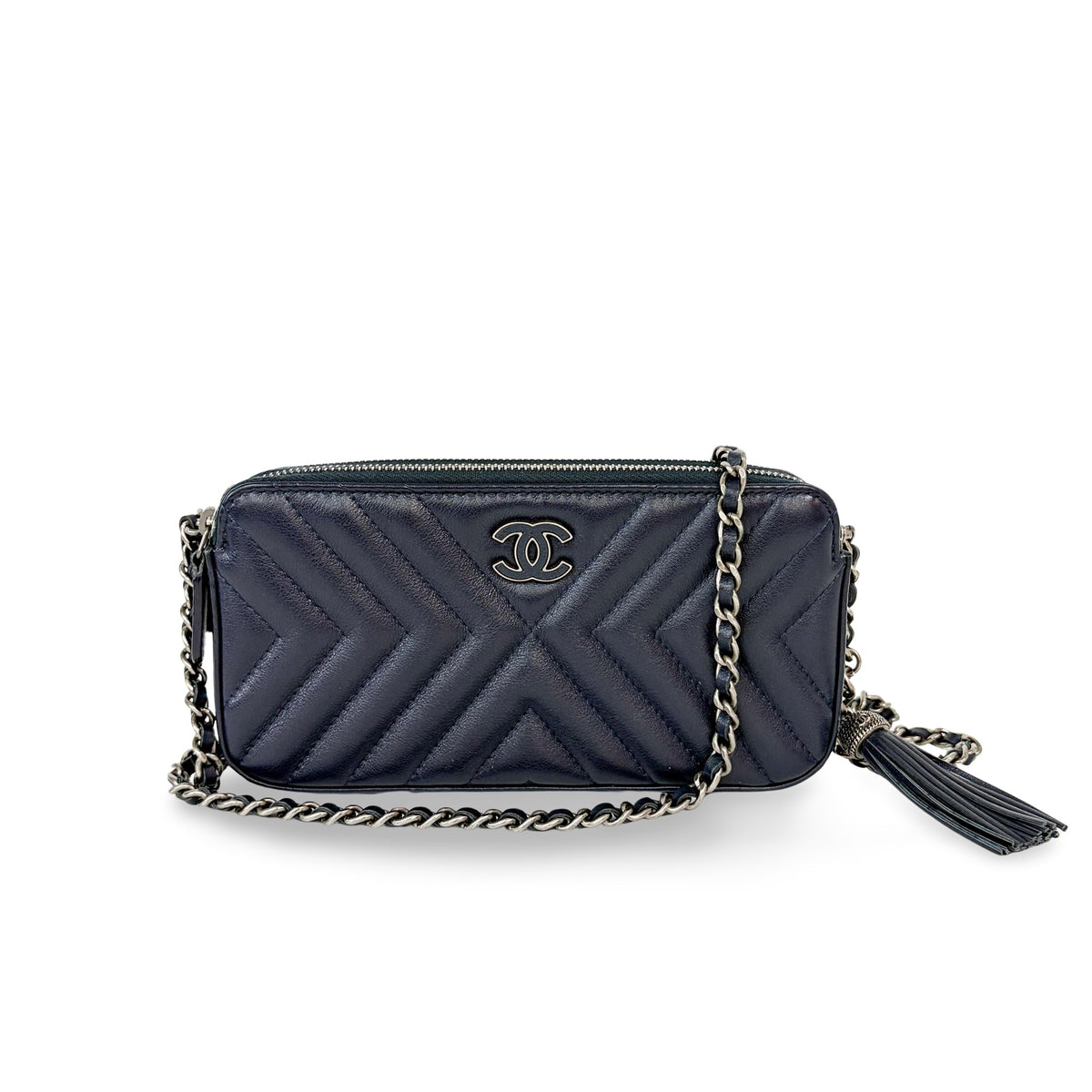 Chanel CC Double Zip Clutch with Chain Chevron Lambskin Product Image