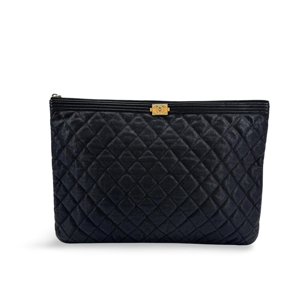 Chanel Boy O Case Clutch Quilted Caviar Medium