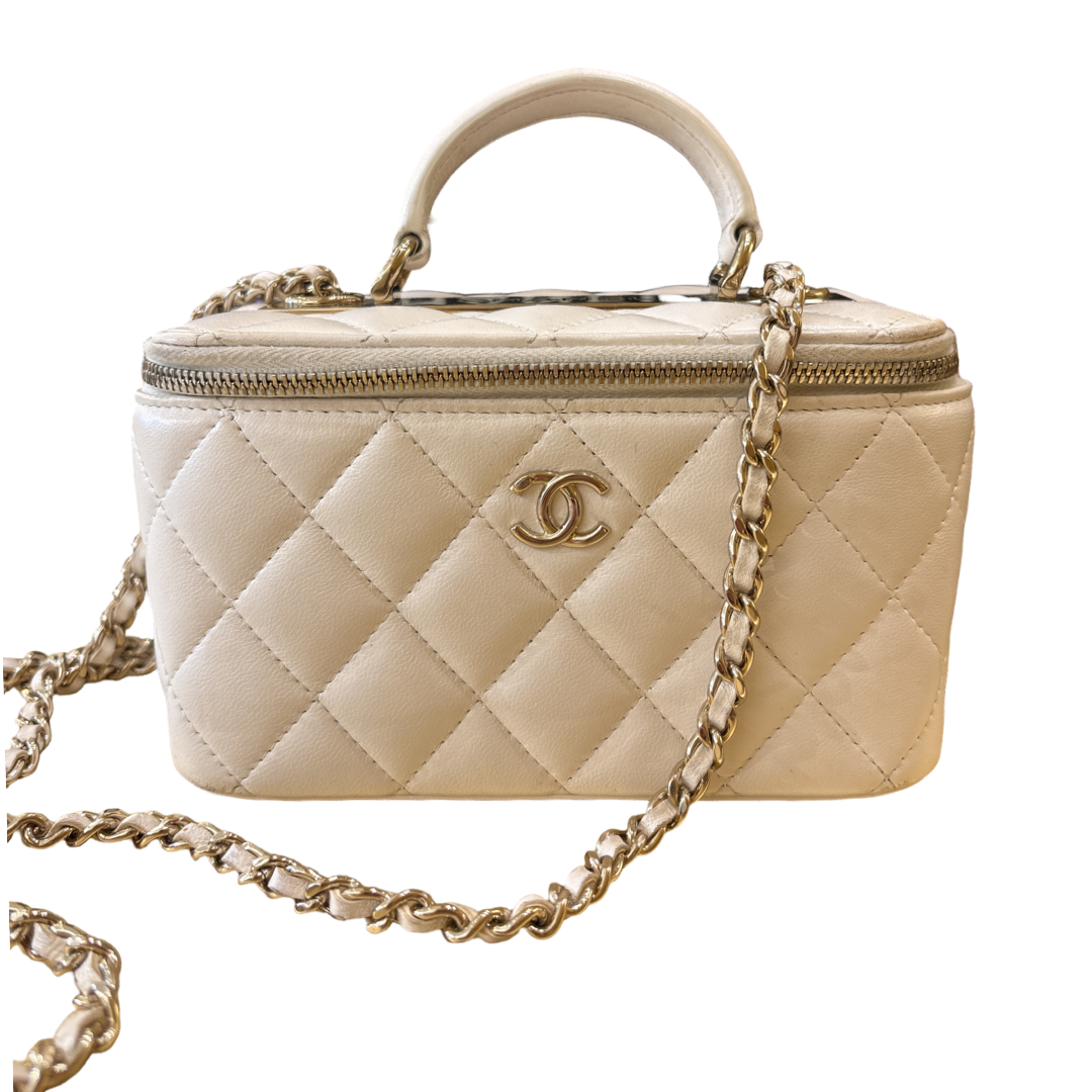 Chanel Classic Top Handle Vanity Case with Chain Quilted Lambskin Small