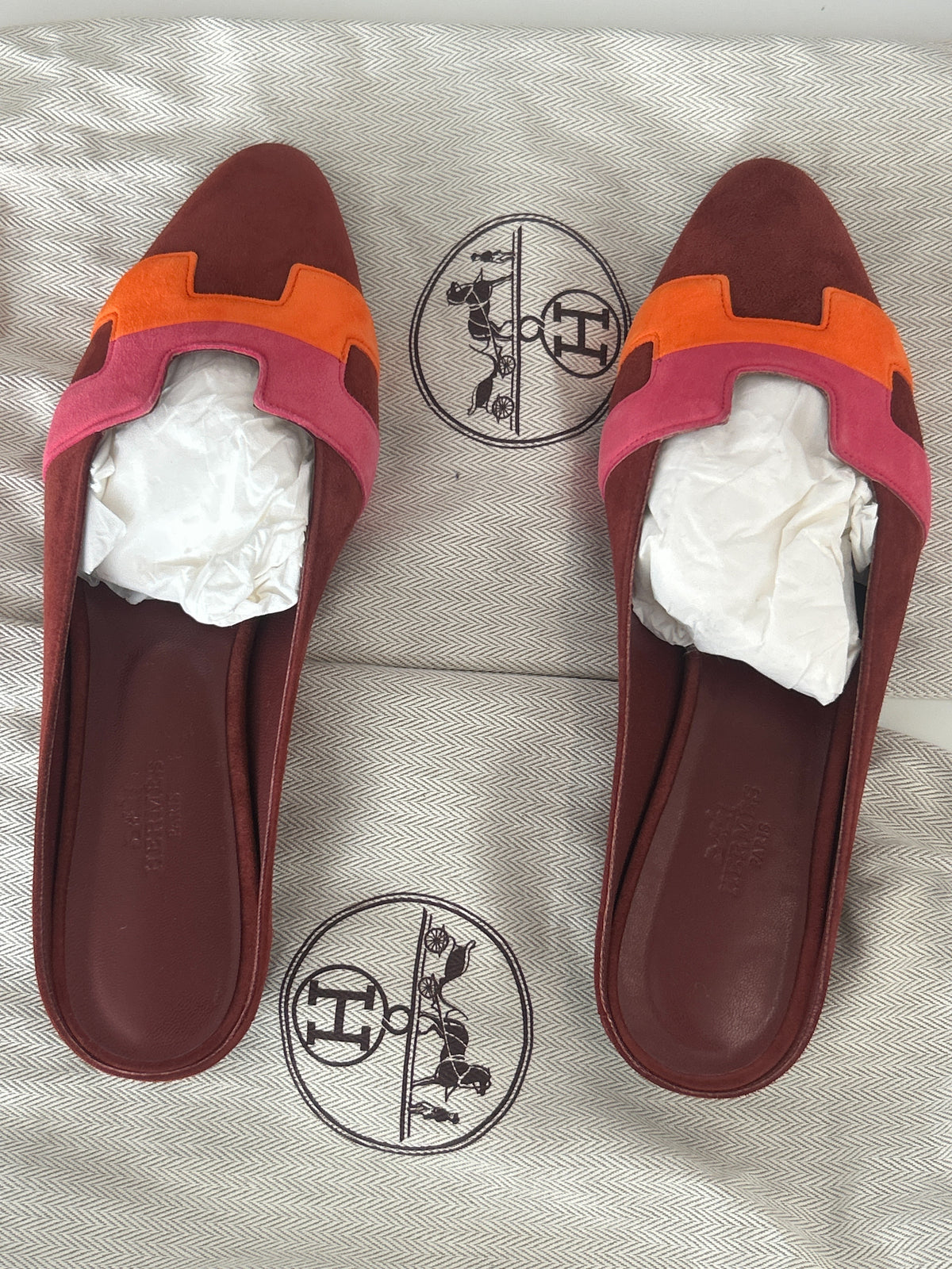 Hermes Women's Roxane Mules Crystal Embellished Suede Product Image