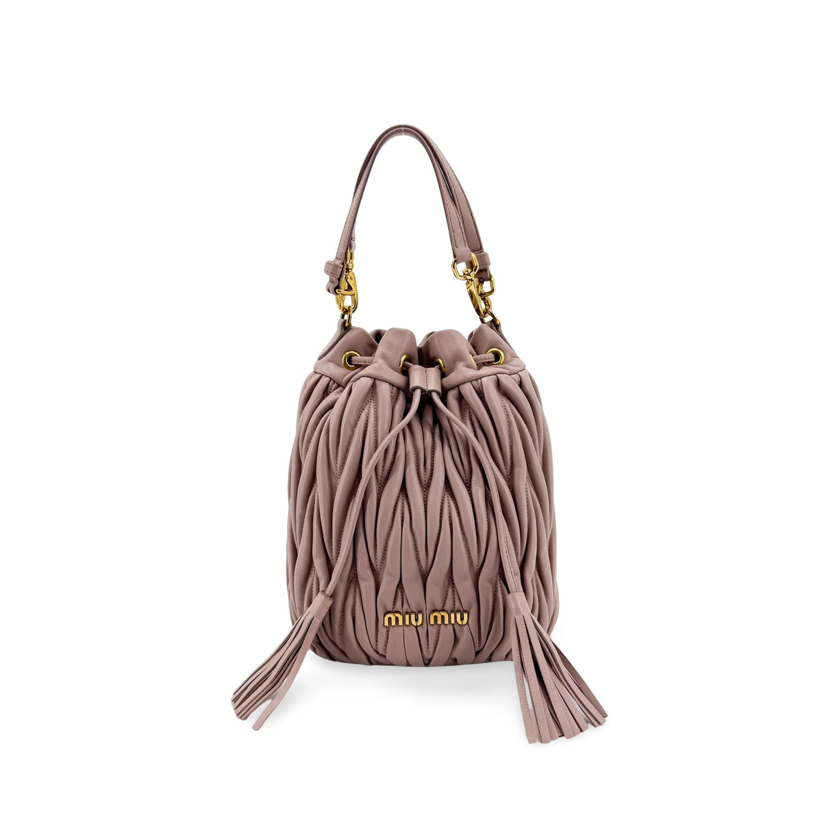 Miu Miu Drawstring Bucket Matelasse Leather Small