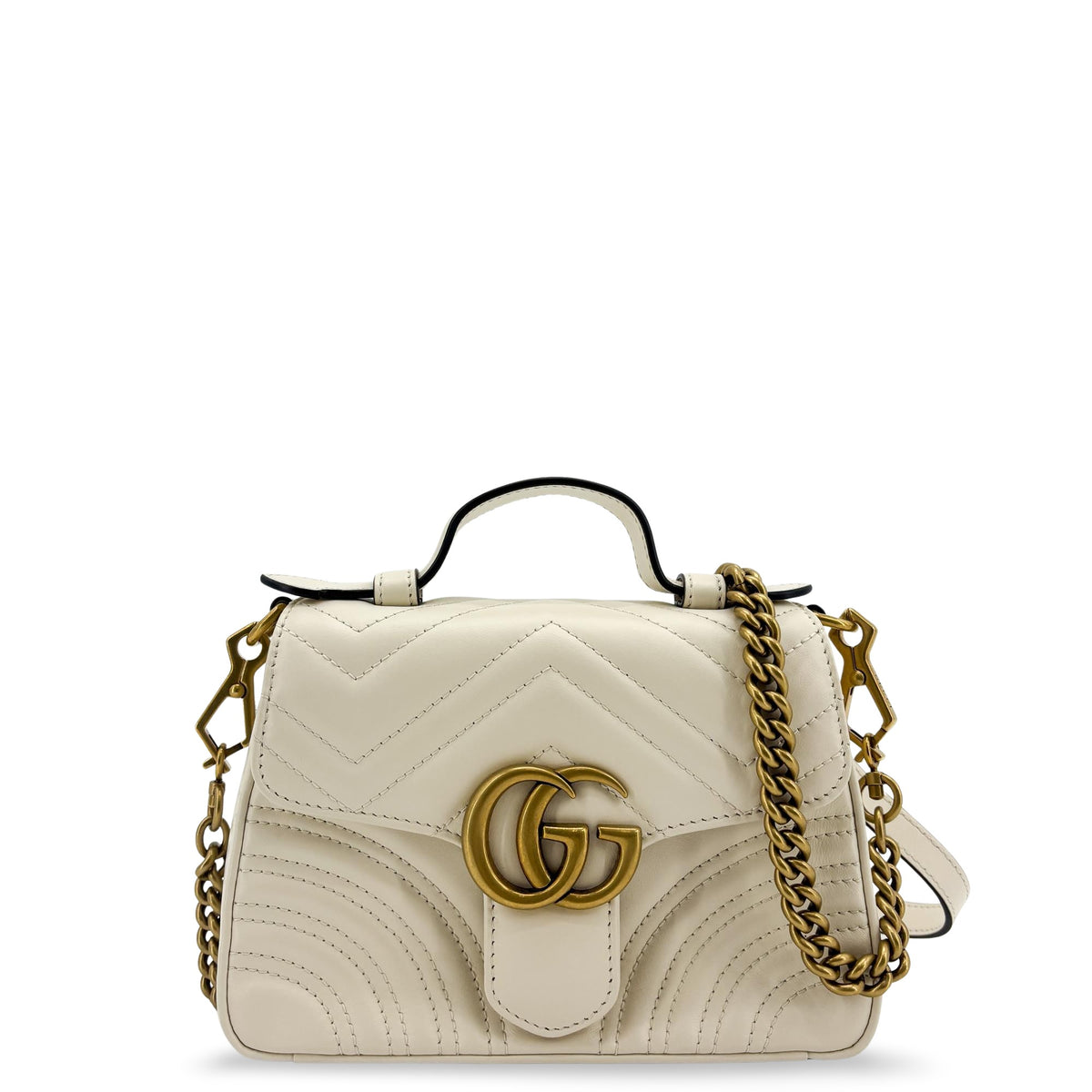 Gucci GG Marmont Top Handle Flap Matelasse Leather Mini