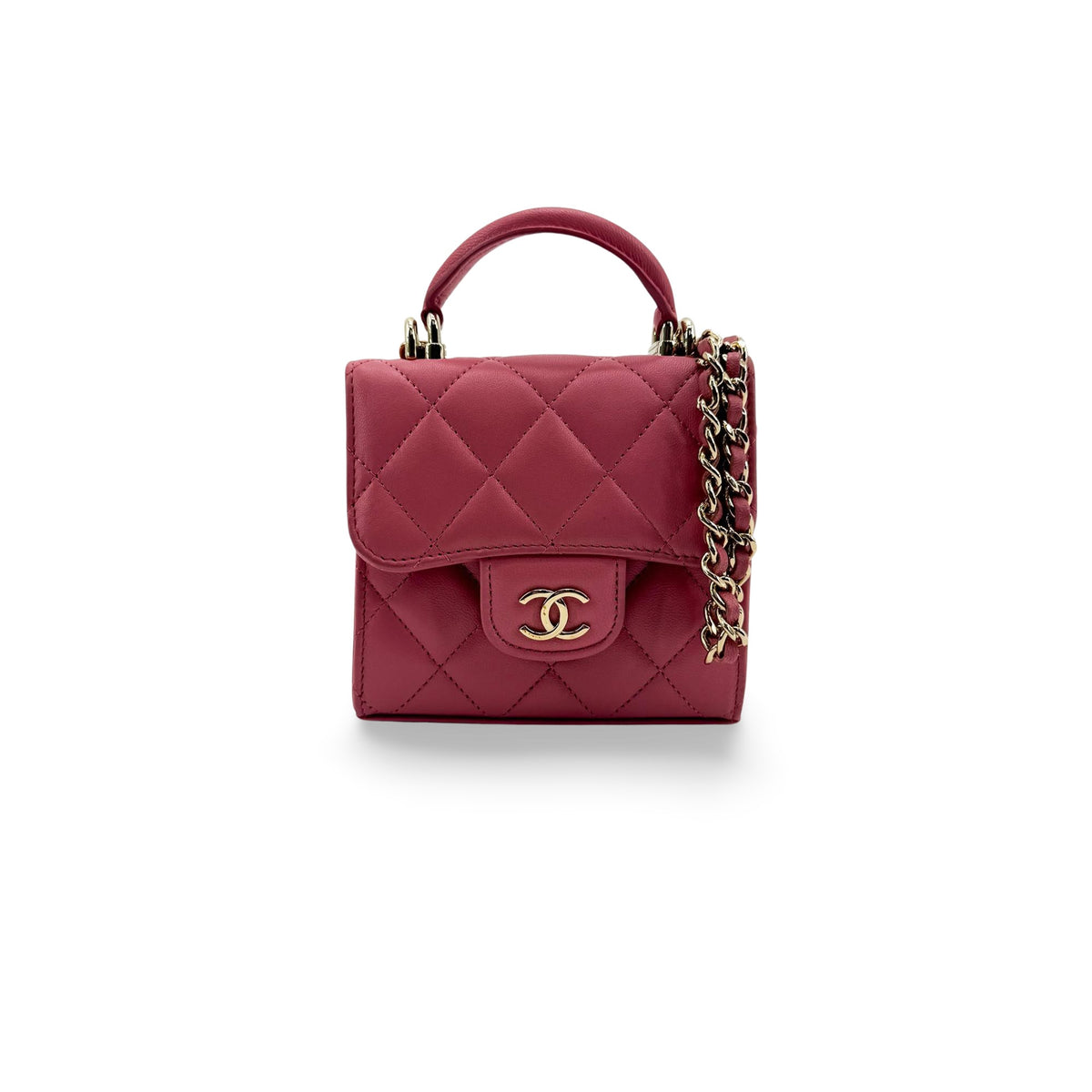 Chanel Square Classic Flap Top Handle Clutch with Chain Quilted Lambskin Product Image