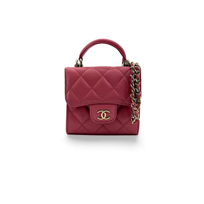 Chanel Square Classic Flap Top Handle Clutch with Chain Quilted Lambskin Product Image