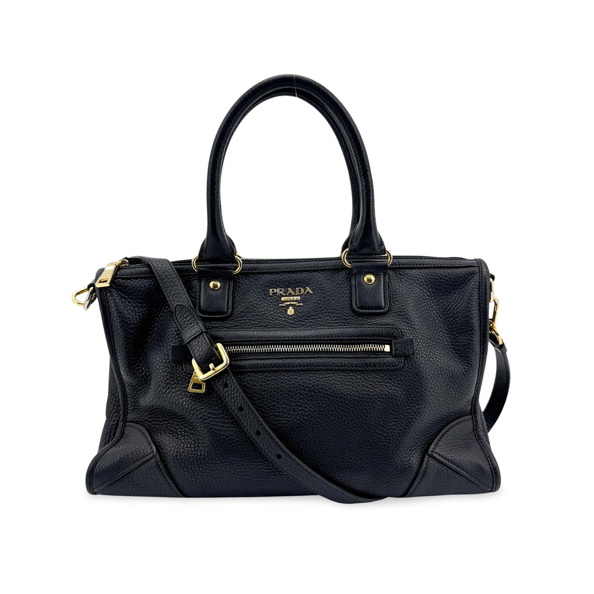 Prada Front Zip Convertible Satchel Vitello Phenix Medium