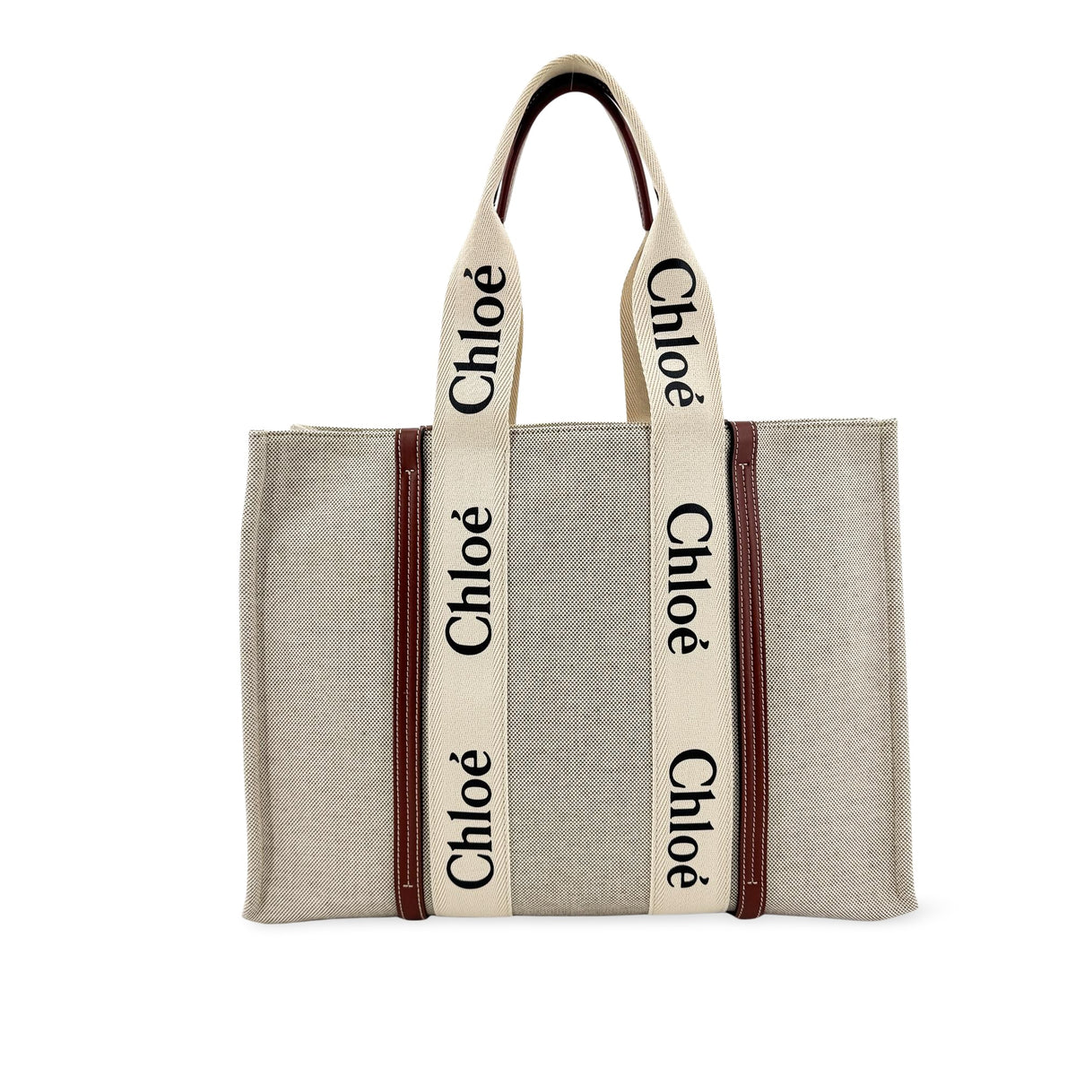 Chloe Woody Tote Canvas with Leather Medium