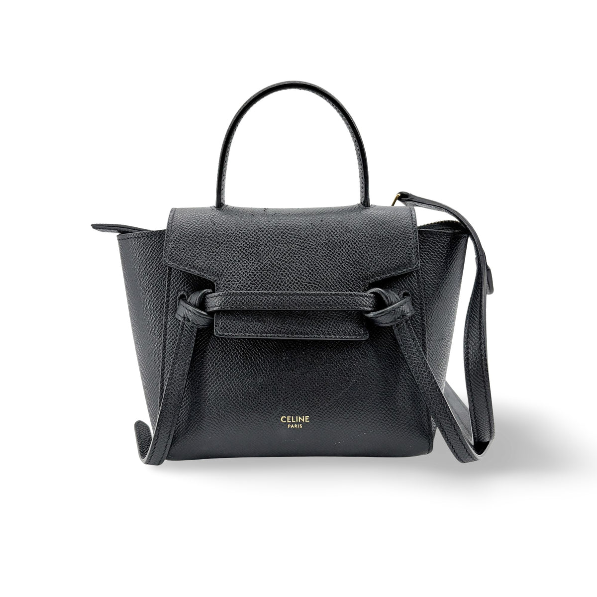 Celine Belted Zip Satchel Studded Leather and Canvas Small