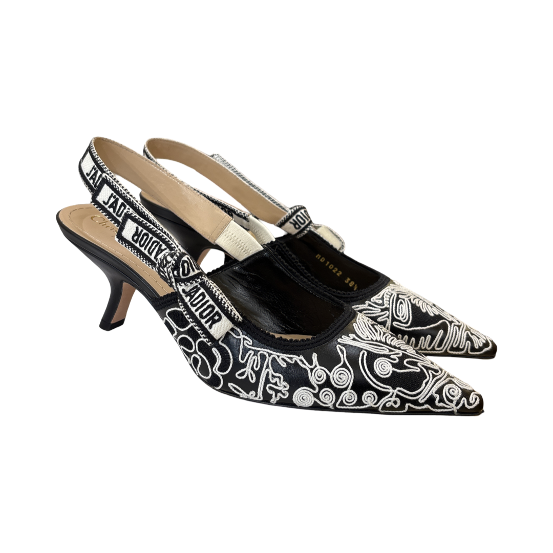 Christian Dior Women's J'Adior Slingback Pumps Embroidered Fabric 65