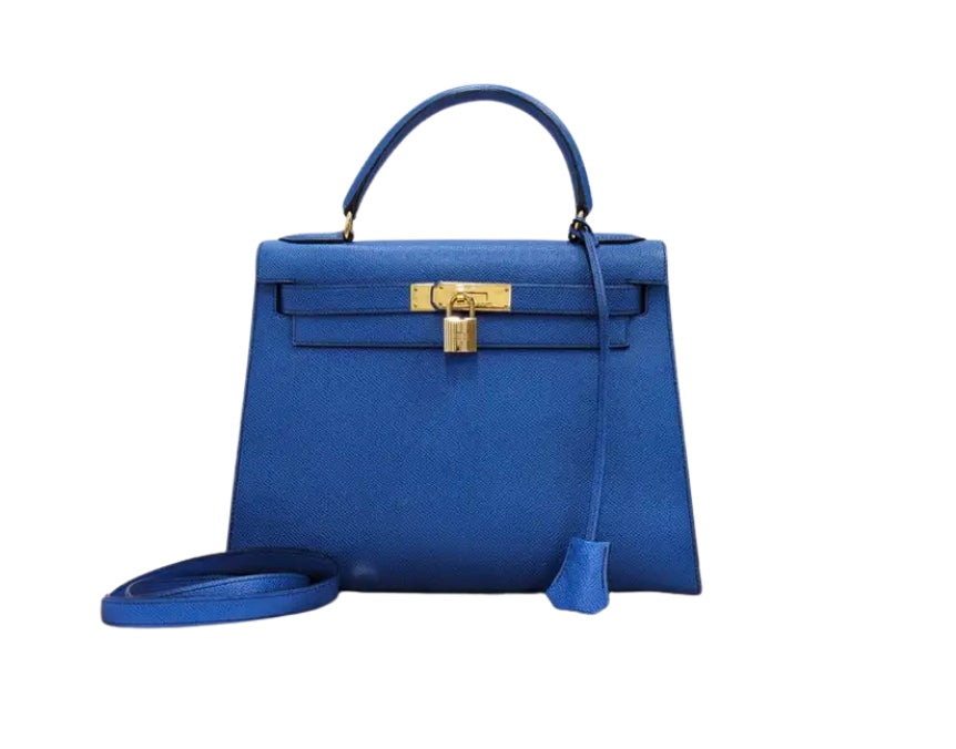 Hermes Kelly Handbag Blue Courchevel with Gold Hardware 32