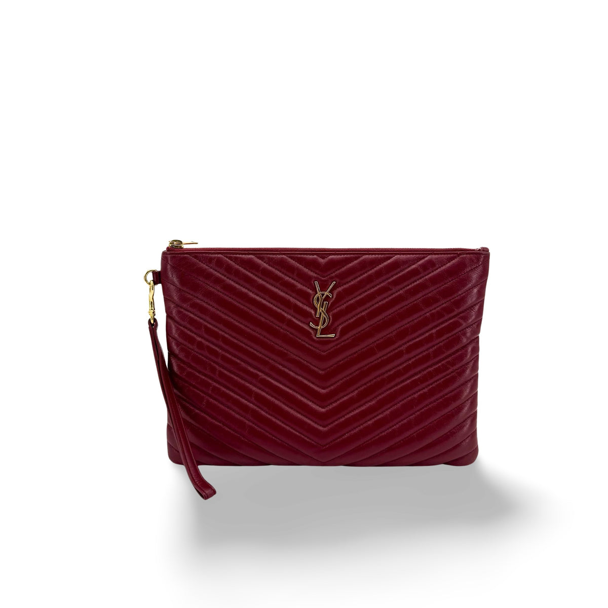 Saint Laurent Classic Monogram Wristlet Matelasse Chevron Leather Small