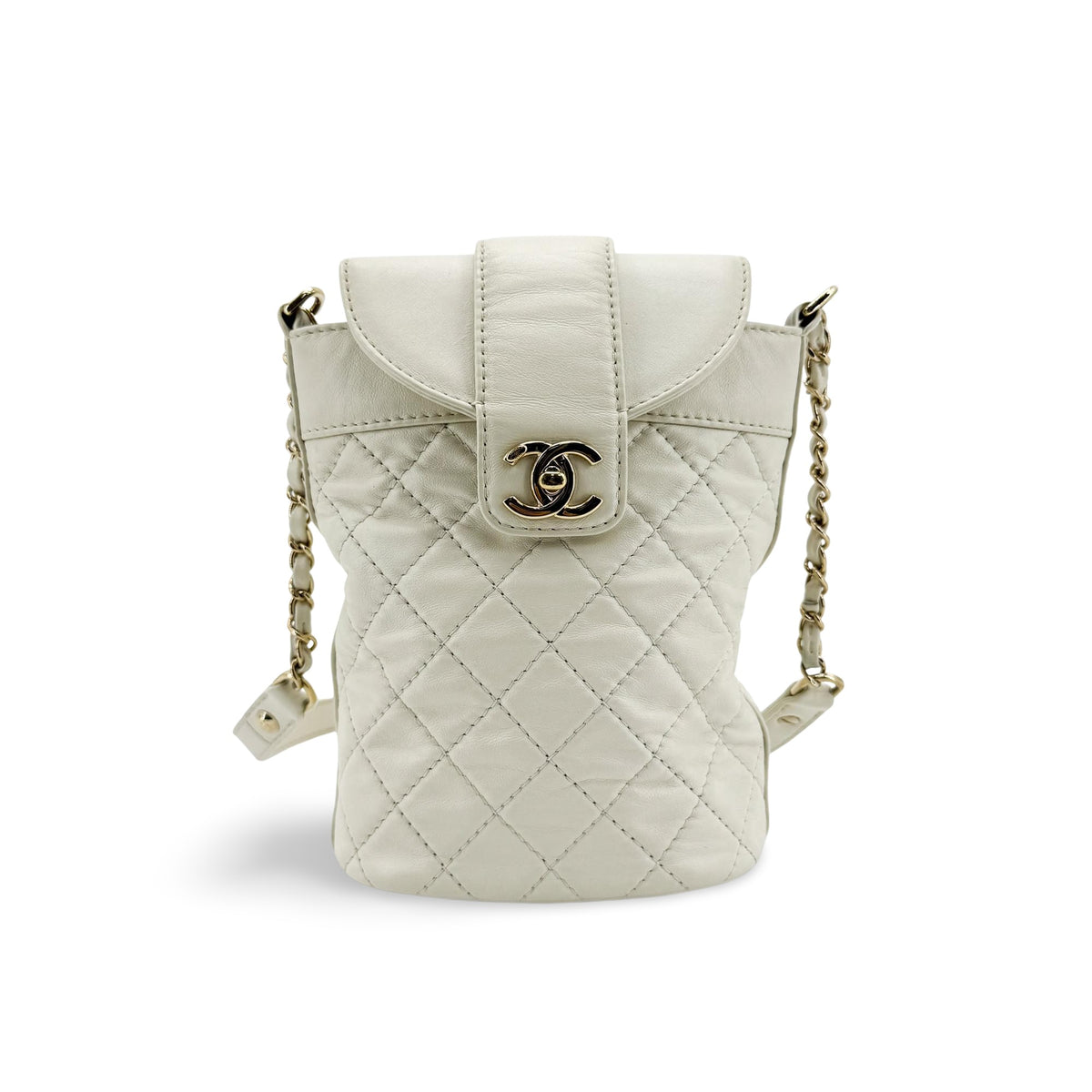 Chanel CC Lock Flap Bucket Quilted Lambskin Small