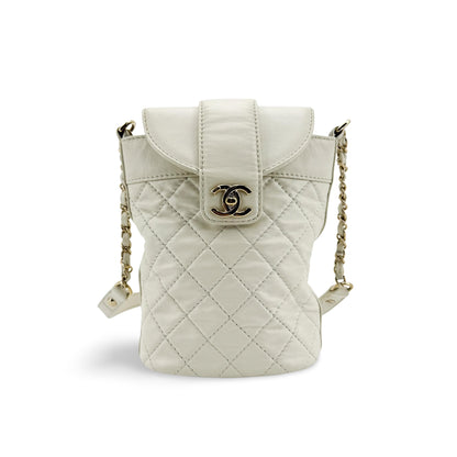Chanel CC Lock Flap Bucket Quilted Lambskin Small