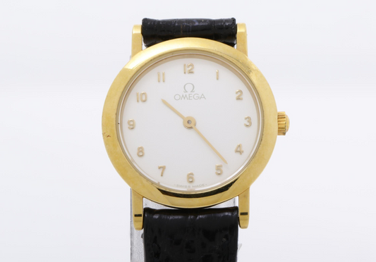 Omega De Ville Chronometer Automatic Watch Stainless Steel with Diamond Bezel and Leather small