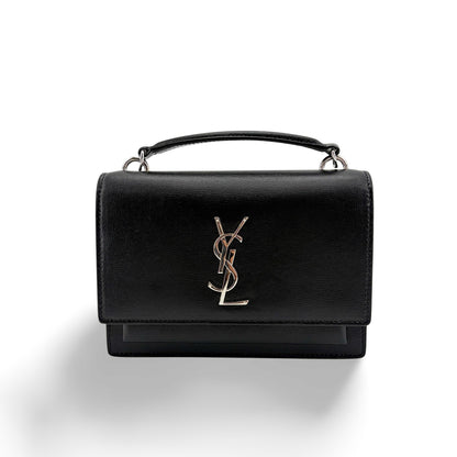 Saint Laurent Sunset Crossbody Bag Crackled Metallic Leather Small