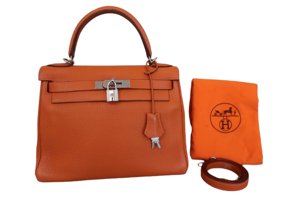 Hermes Kelly Handbag Orange Clemence with Palladium Hardware 28