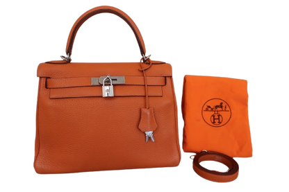 Hermes Kelly Handbag Orange Clemence with Palladium Hardware 28
