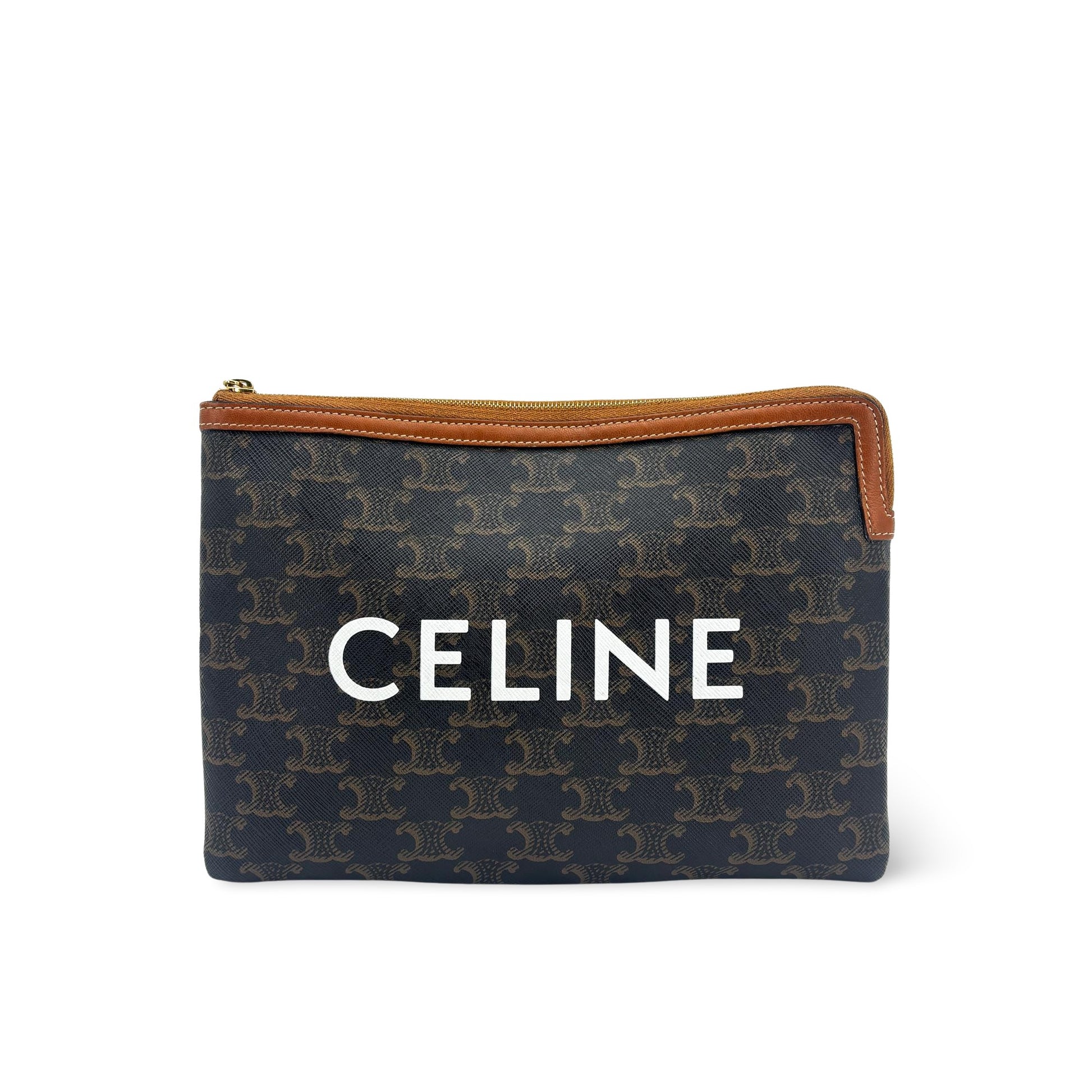 Celine Logo Zip Wristlet Triomphe Coated Canvas Small
