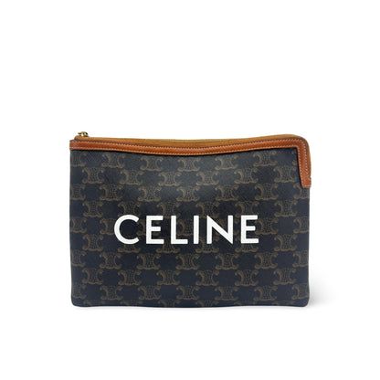 Celine Logo Zip Wristlet Triomphe Coated Canvas Small