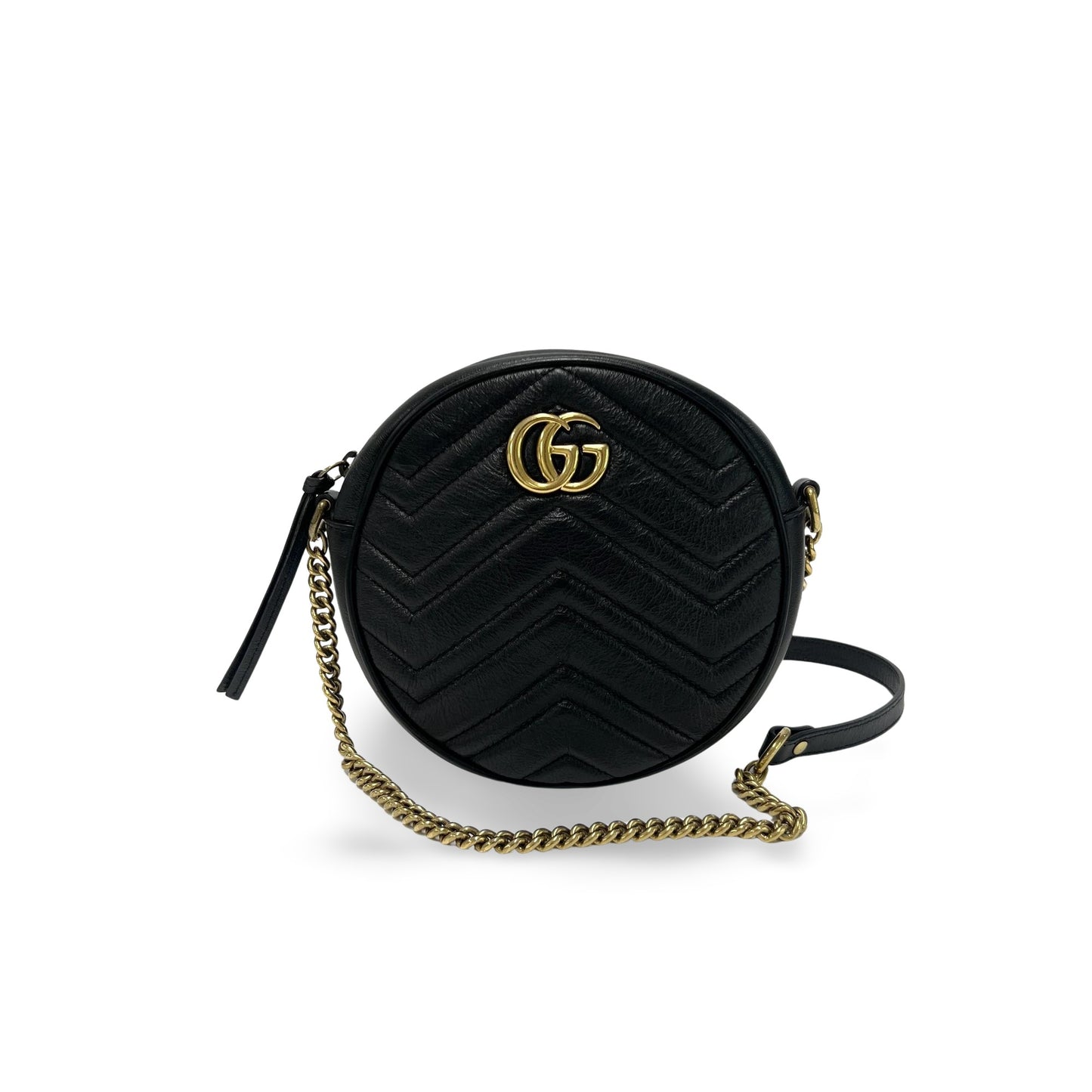 Gucci GG Marmont Round Shoulder Bag Matelasse Leather Mini