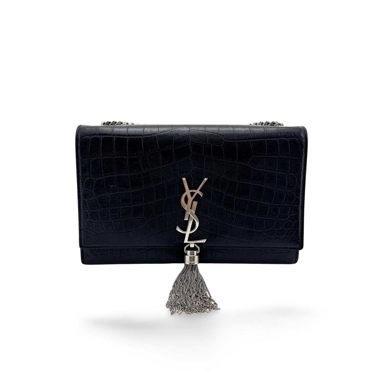 Saint Laurent Classic Monogram Tassel Crocodile Embossed Leather Medium