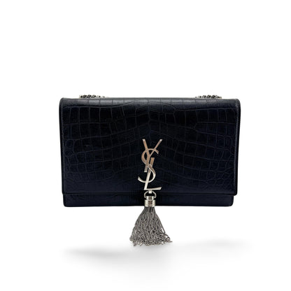Saint Laurent Classic Monogram Tassel Crocodile Embossed Leather Medium