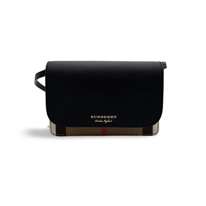 Burberry Hampshire Leather and Vintage Check Canvas Small