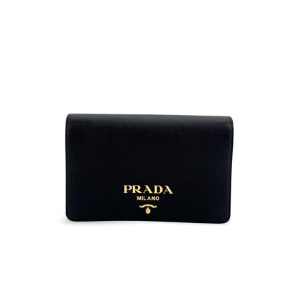 Prada Flap Card Case on Chain Saffiano Leather Product Image