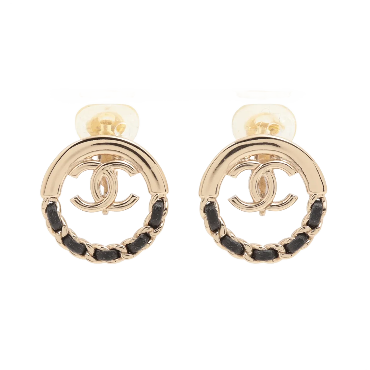 Chanel CC Stud Earrings Metal and Leather Product Image