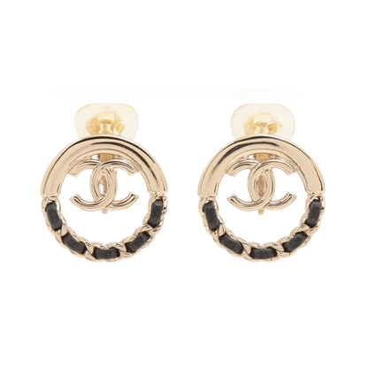 Chanel CC Stud Earrings Metal and Leather Product Image