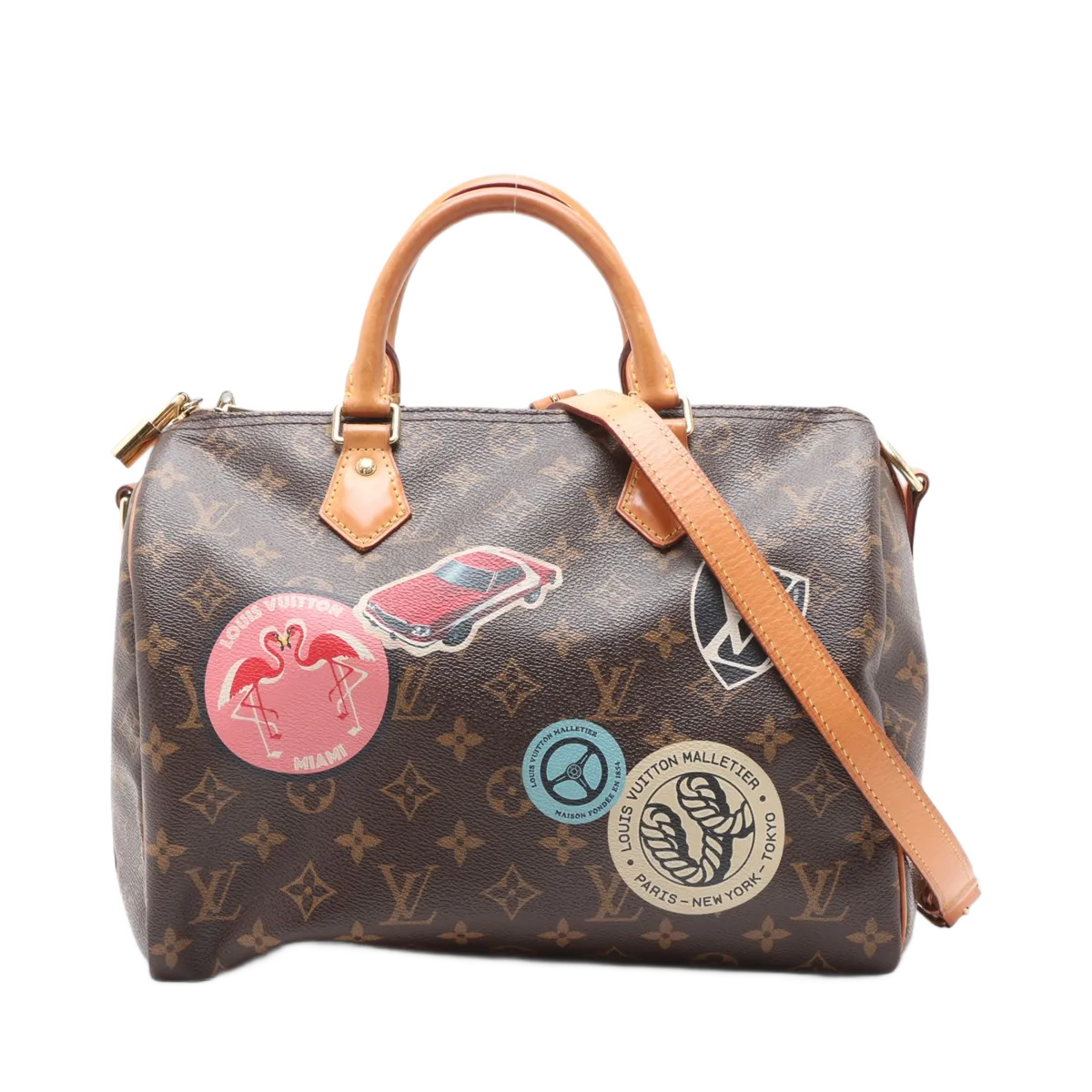 Louis Vuitton Speedy Bandouliere Limited Edition World Tour Monogram Canvas 30