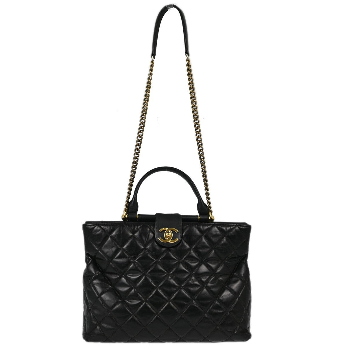 Chanel Gold Bar Tote Quilted Aged Calfskin Small