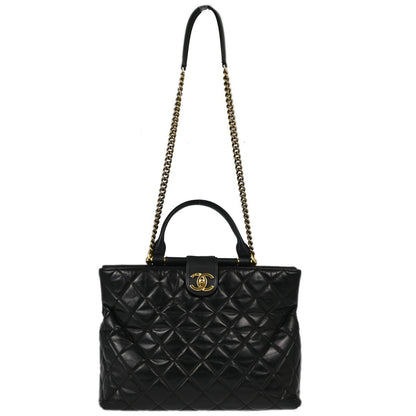 Chanel Gold Bar Tote Quilted Aged Calfskin Small