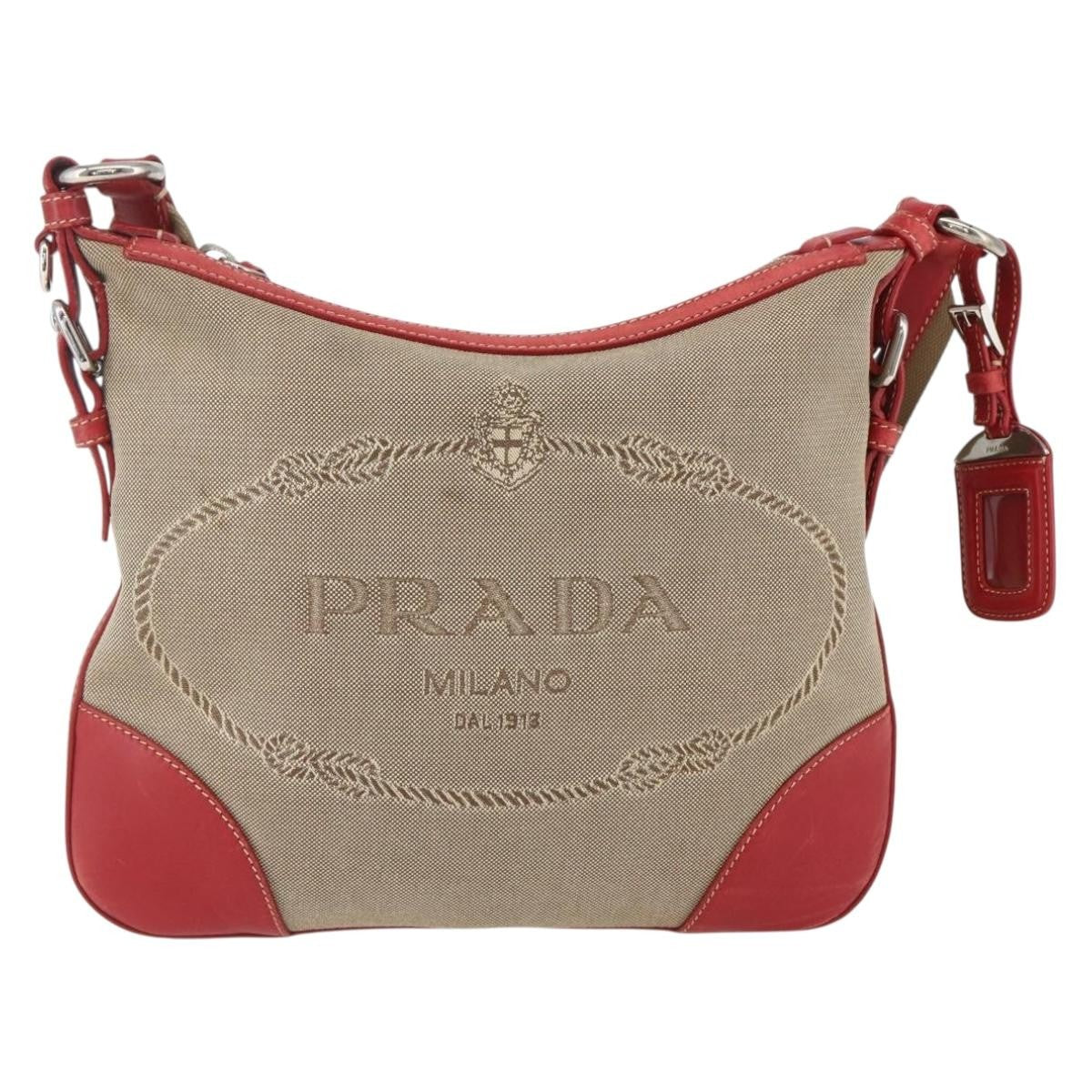 Prada Logo Zip Crossbody Bag Canvas Medium