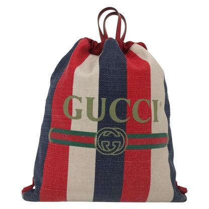 Gucci Logo Drawstring Backpack Striped Canvas Large