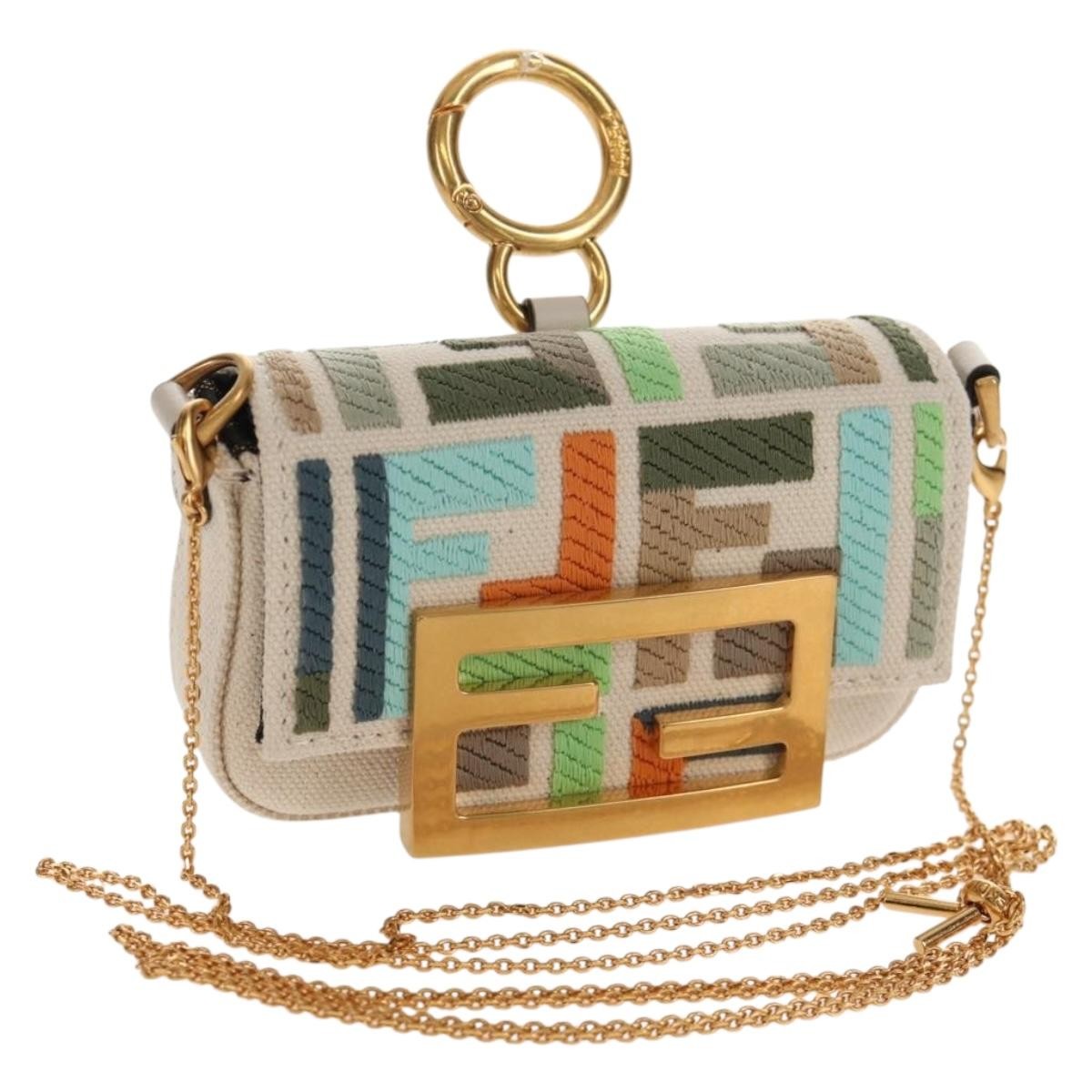 Fendi Chain Baguette Charm Zucca Embroidered Canvas Nano