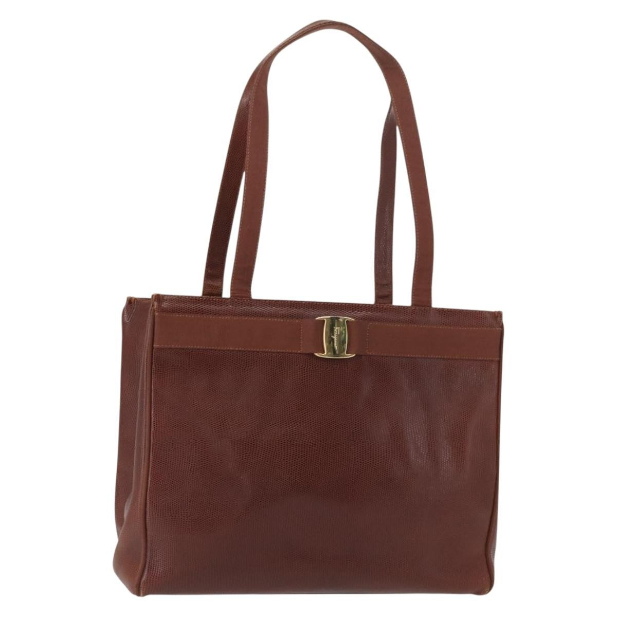 Salvatore Ferragamo Vintage Vara Bow Tote Lizard Embossed Leather Medium