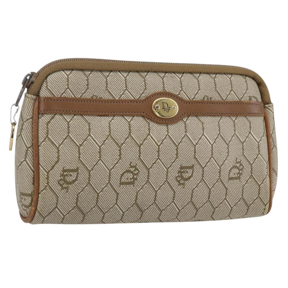 Christian Dior Vintage Honeycomb Zip Pouch Canvas and Leather Product Image