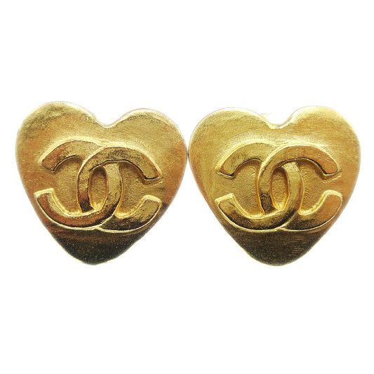 Chanel Vintage CC Heart Clip-On Earrings Metal Small