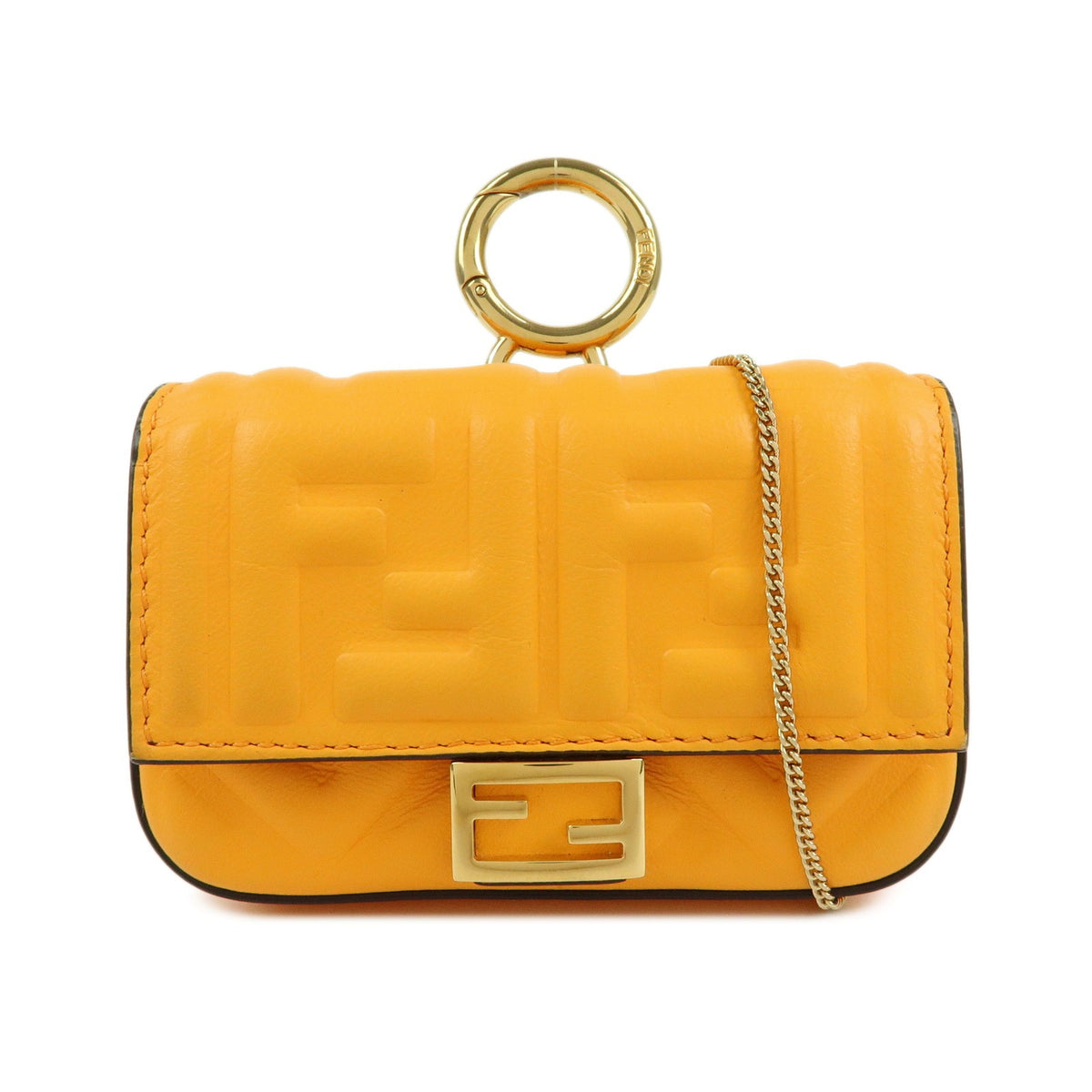 Fendi Chain Baguette Charm Zucca Embossed Leather Nano