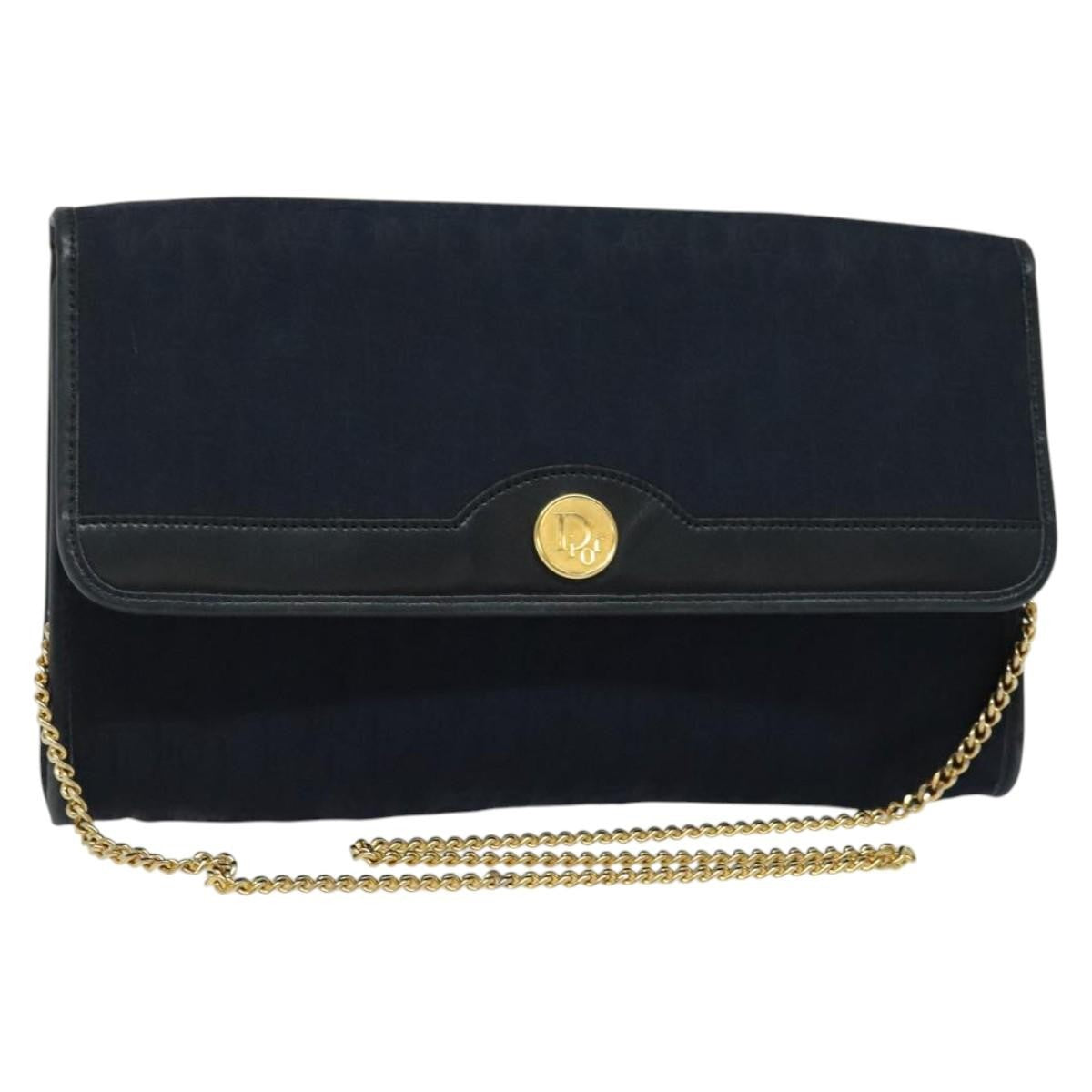 Christian Dior Vintage Chain Flap Shoulder Bag Diorissimo Canvas Medium