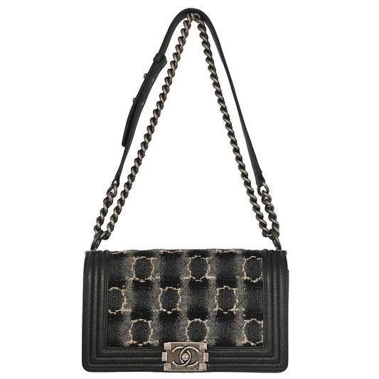 Chanel Boy Flap Bag Tweed and Leather Old Medium
