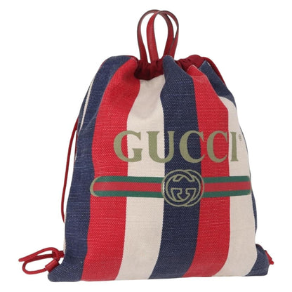 Gucci Logo Drawstring Backpack Striped Canvas Large