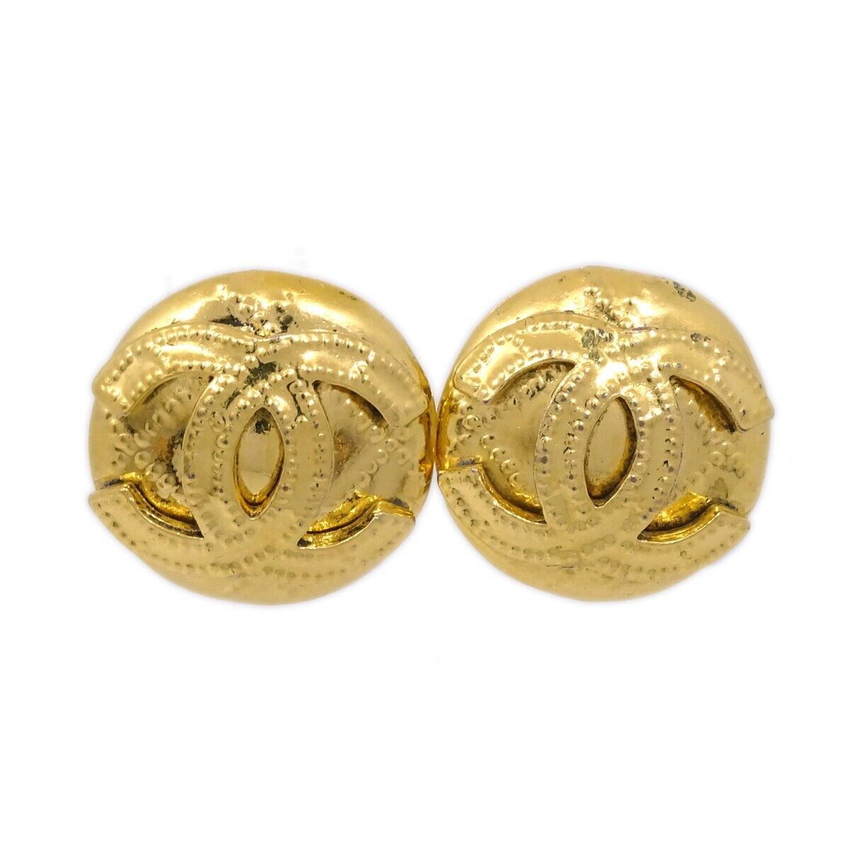 Chanel Vintage CC Round Clip-On Earrings Metal Small