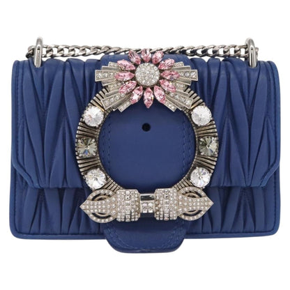 Miu Miu Madras Crystal Buckle Shoulder Bag Leather Small