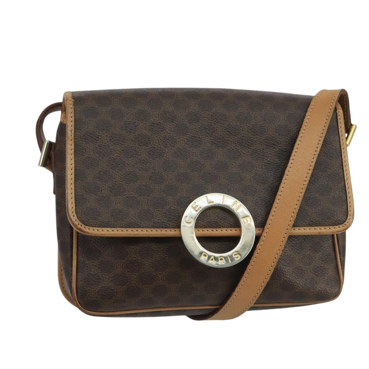 Celine Vintage Macadam Circle Logo Shoulder Bag Canvas and Leather Product Image