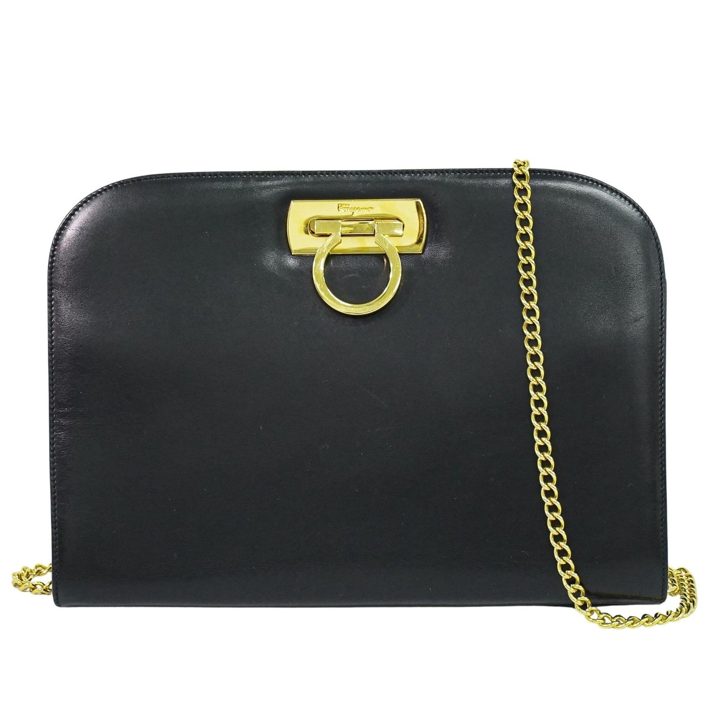 Salvatore Ferragamo Vintage Gancini Chain Shoulder Bag Leather Small
