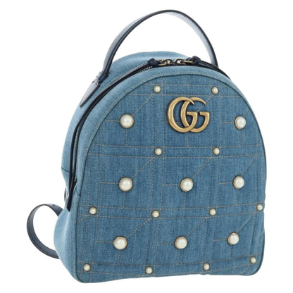 Gucci Pearly GG Marmont Embellished Matelasse Denim Small