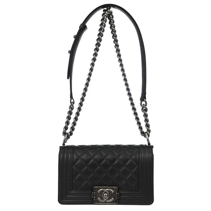 Chanel So Black Boy Flap Quilted Caviar Small