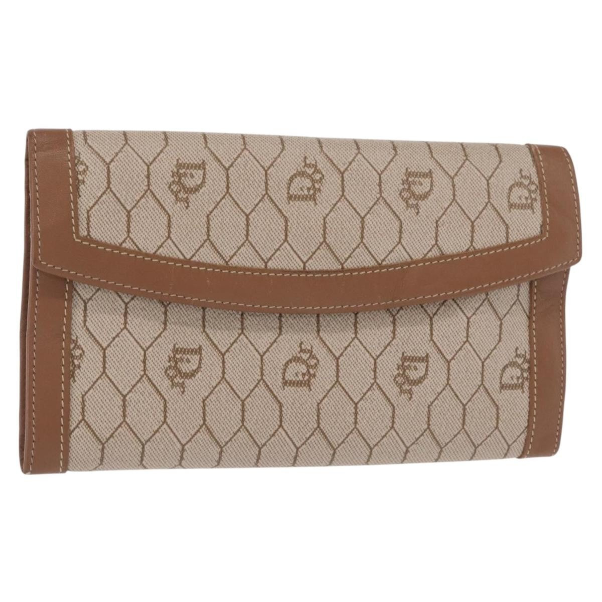 Christian Dior Vintage Honeycomb Flap Wallet Coated Canvas Long