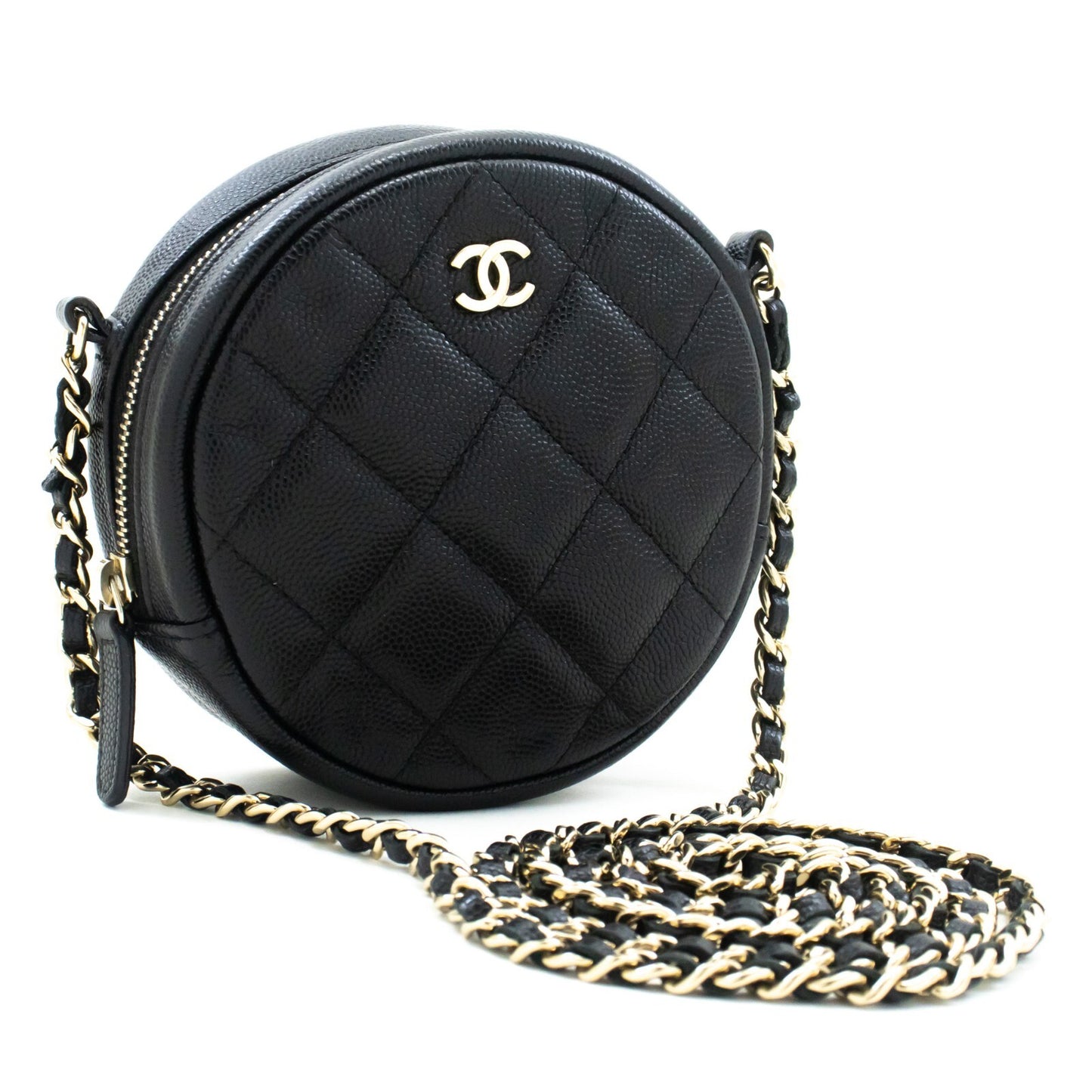 Chanel Round Compartment Clutch with Chain Quilted Caviar Leather Product Image